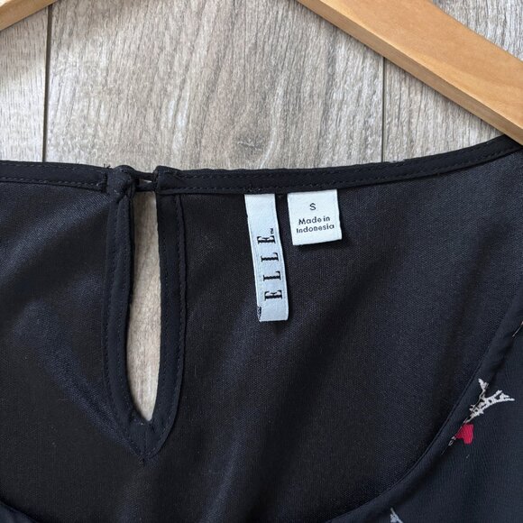 Elle Eiffel Tower Heart Print Black Pleated Mini Dress Womens Small Paris Retro - Picture 11 of 15